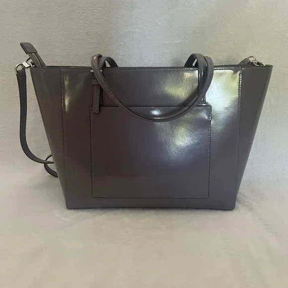 Tory Burch Patent Leather Gray Emerson Tote Bag EUC! - Picture 3 of 8